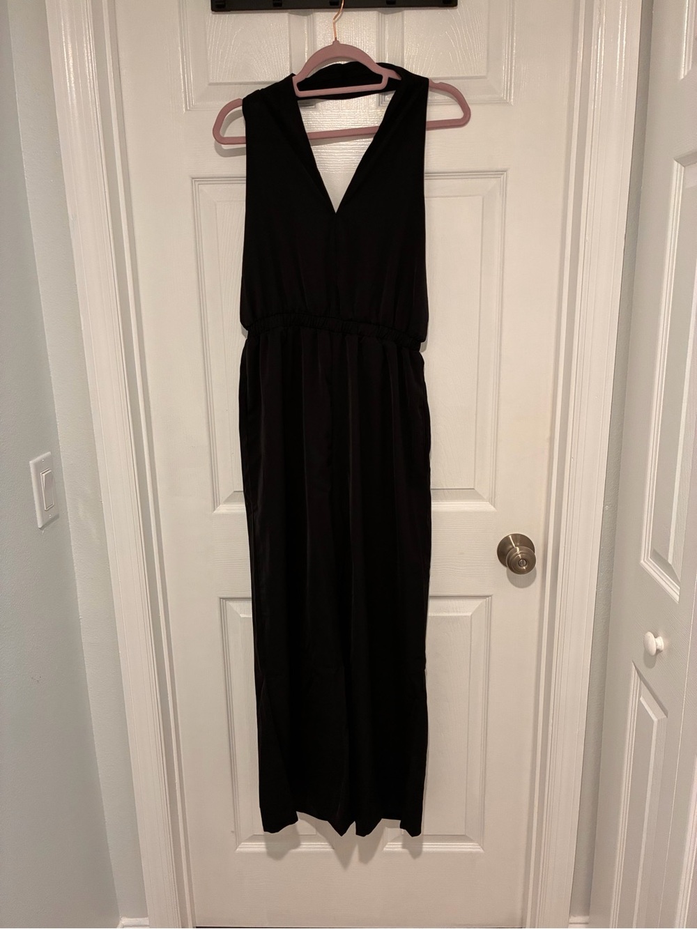 Chic black halter maxi jumpsuit.
